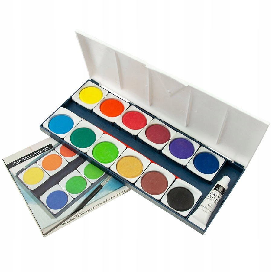 Farby akwarelowe Phoenix 12 kolorów w pastylkach i pędzelek do malowania Rodzaj farby akwarelowe