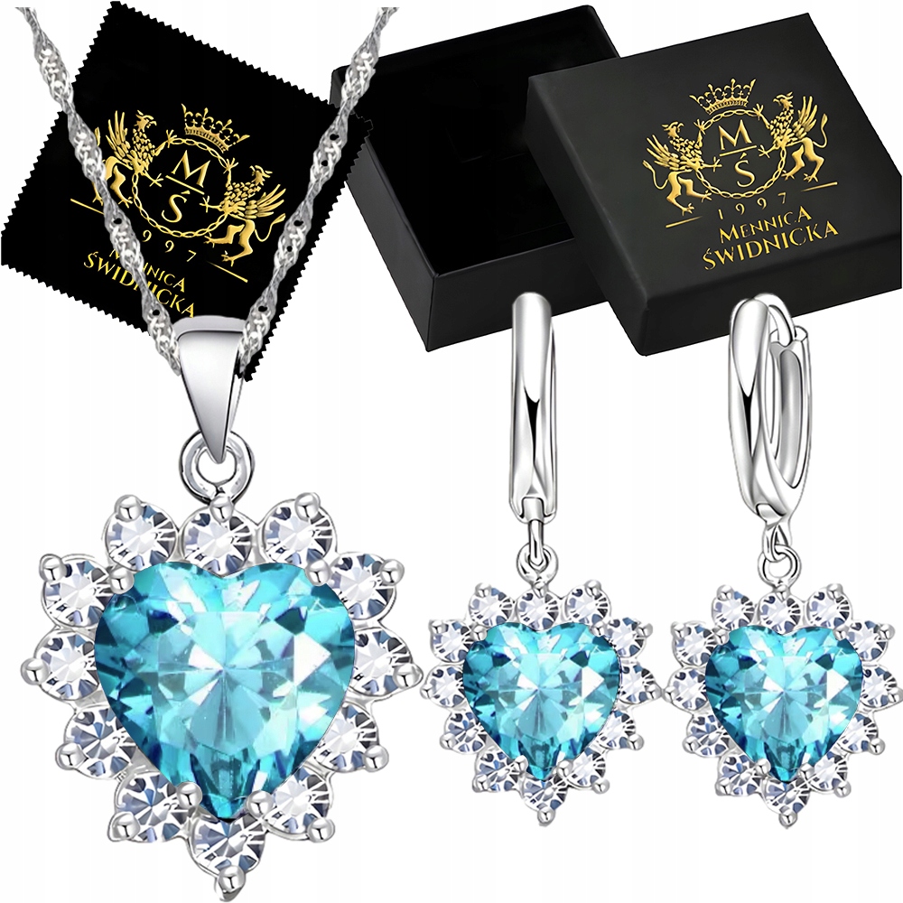 Sada stříbrných šperků 925 Srdce Náušnice Náhrdelník Zirkony Dárek