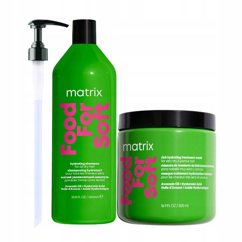 Matrix Food For Soft Szampon 1000ml, Maska nawilżająca włosy 500ml, pompka