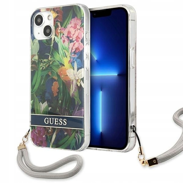 Guess Flower Cord Etui ze smyczką iPhone 13 (Blue)