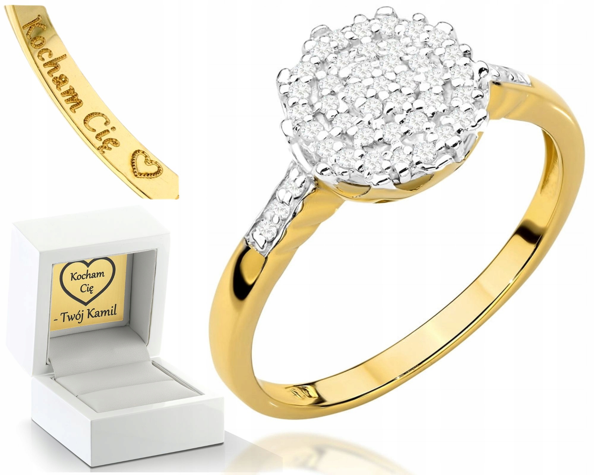 Žluté Zlato Prstýnek S Brilianty Gravírování 585 Bonus Dárek