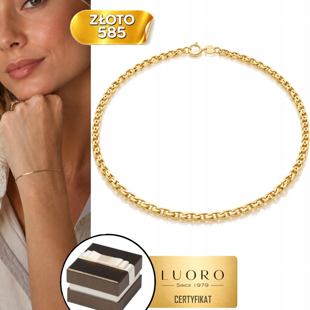 Náramek Zlatý 585 14K Gucci Plochý Žlutý 18 CM Elegantní