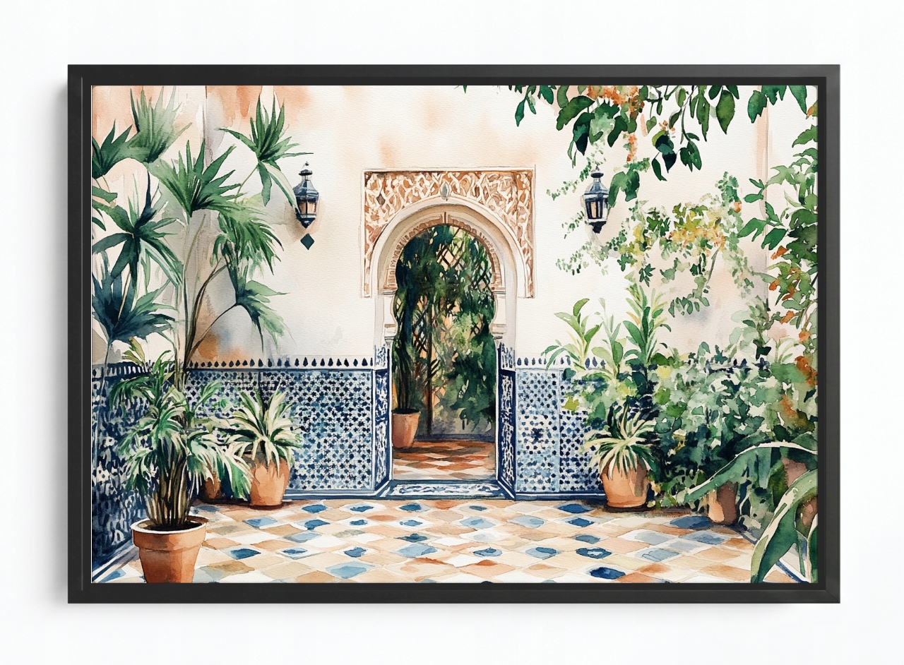 Obraz Rám Americká Krabička Patio Mozaika Arabský Oblouk Maroko 120x80