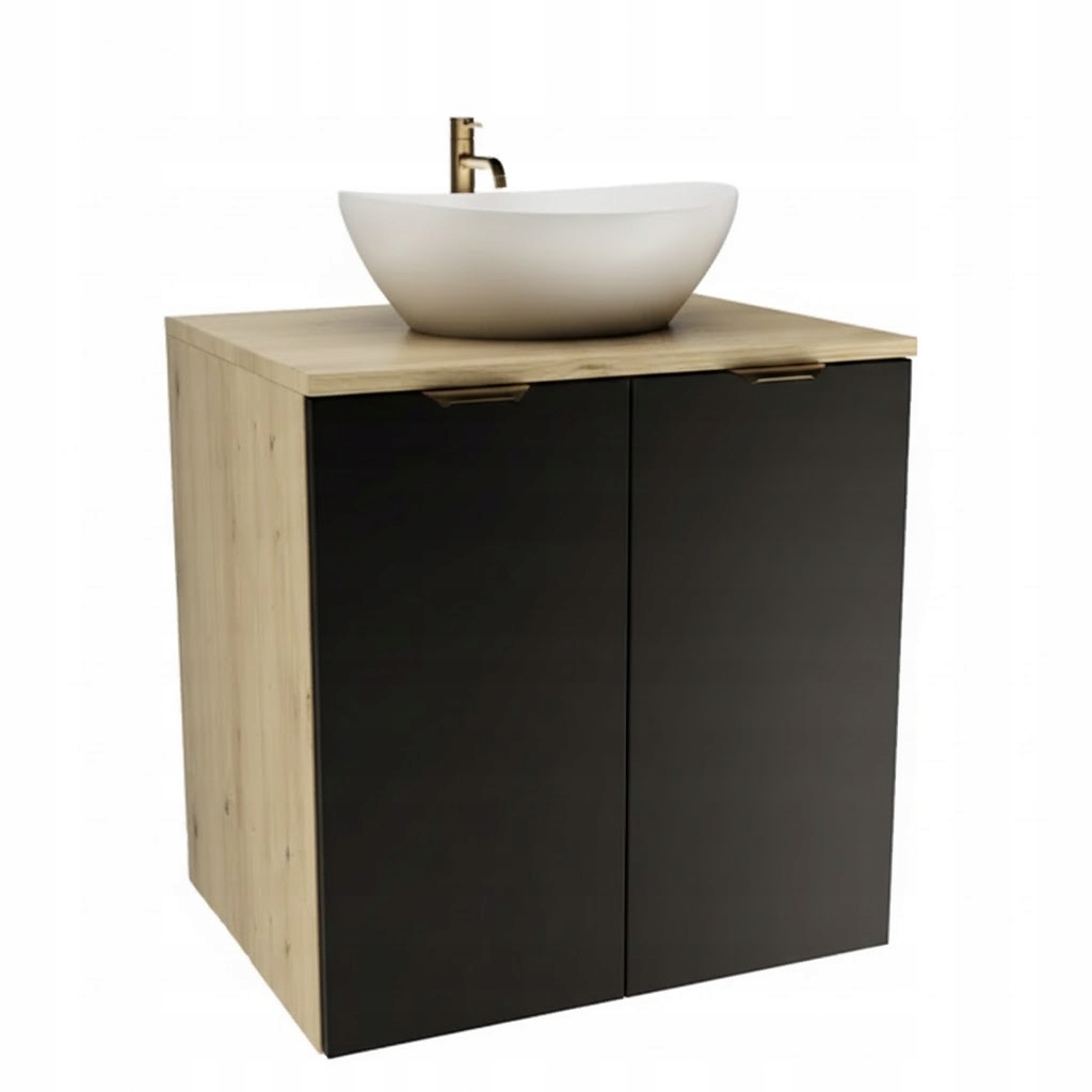 Koupelnová skříňka s 2 dveřmi, umyvadlo na desku, 60 cm, černá/dub artisan Orio