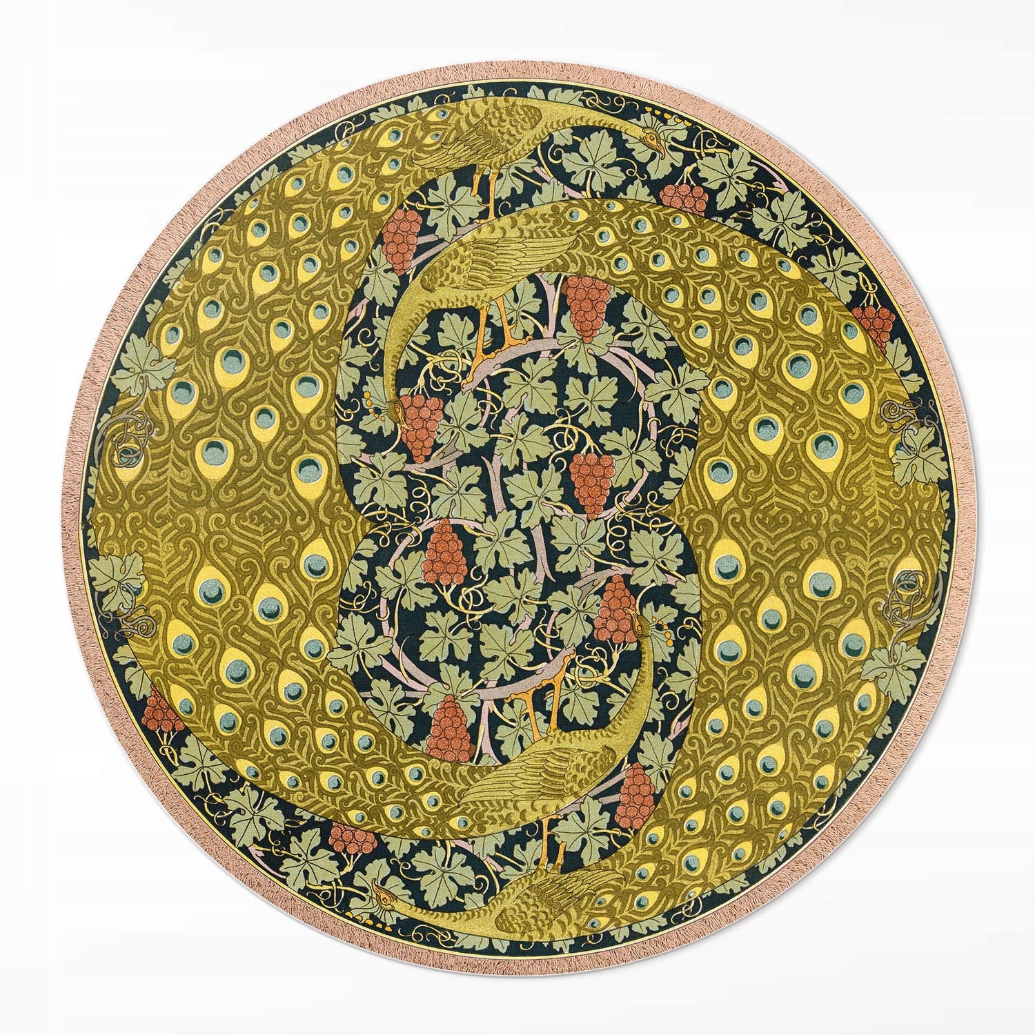 Dekoratívny okrúhly vinylový koberec Loftové pávy v hrozne ⌀ 120 cm