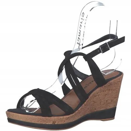 Tamaris černé sandály na podpatku Dámské Kůže R 40 přírodní semiš