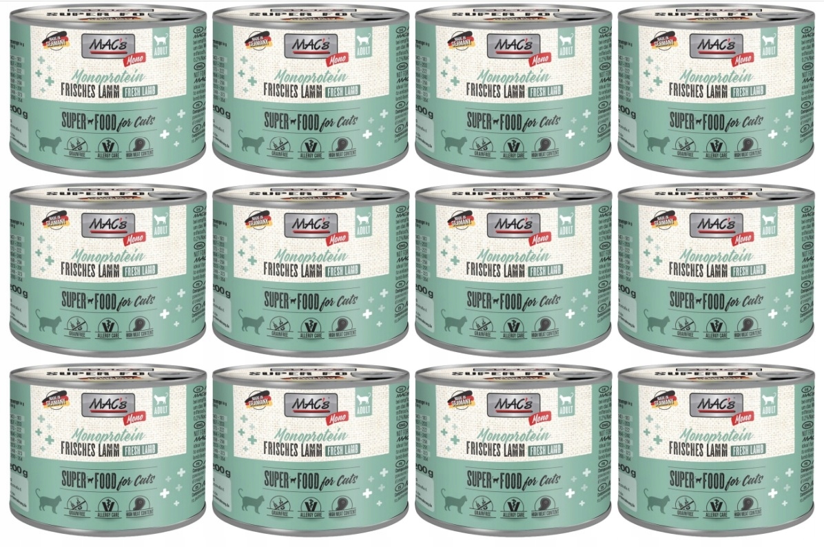Mokra karma dla kota Mac's Cat Mono Sensitive Jagnięcina 12x 200g