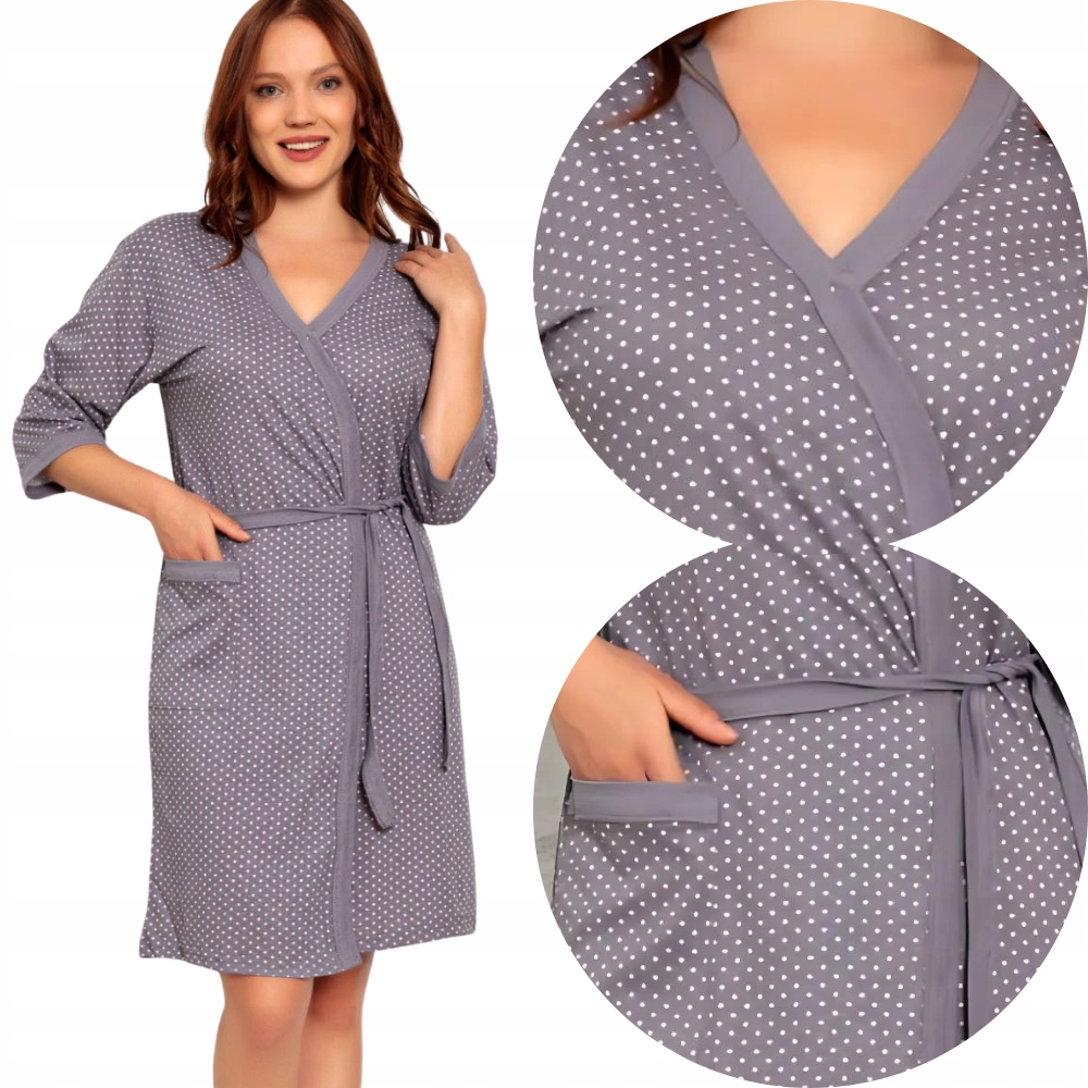 SZLAFROK DAMSKI BAWEŁNIANY WIĄZANY BEZ KAPTURA PRZED KOLANA PODOMKA