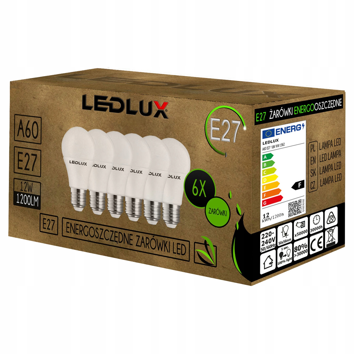 

6x Żarówka Led E27 A60 12W 1200lm 3 Barwy Ledlux