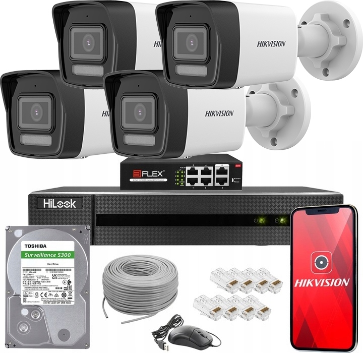 Sada 4 Kamera Hikvision Ip 4Mpx Dual Light PoE Ir/led 30M Nvr Disk 2TB