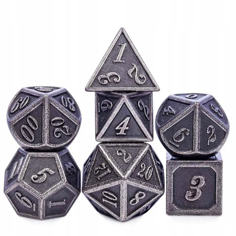 SMOCZY ZESTAW 7 METALOWYCH KOŚCI KOSTEK RPG