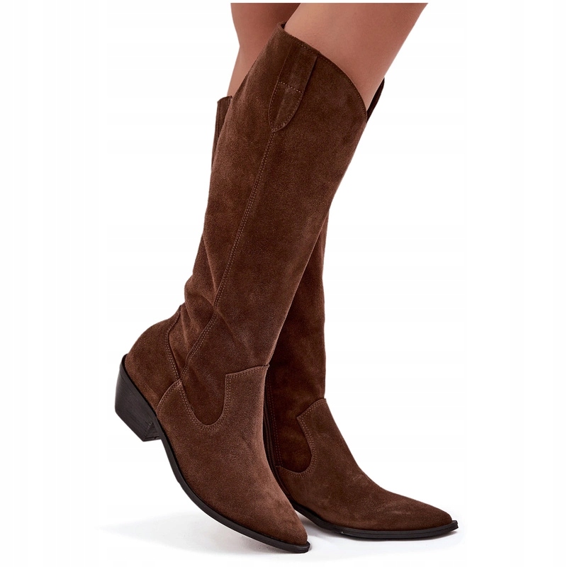 Kozačky Kovbojské Boty Dámské Semišové Zateplené Na Zip Zazoo 4225 Hnědé 37