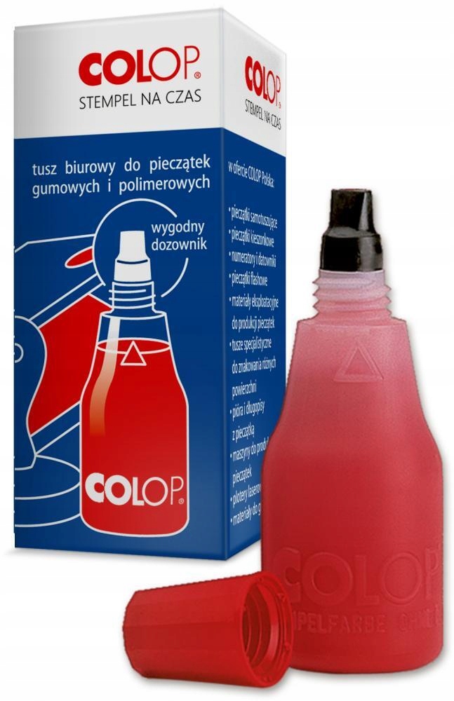Tusz do stempli pieczątek Colop 25ml czerwony x5 Przeznaczenie stemple gumowe i polimerowe