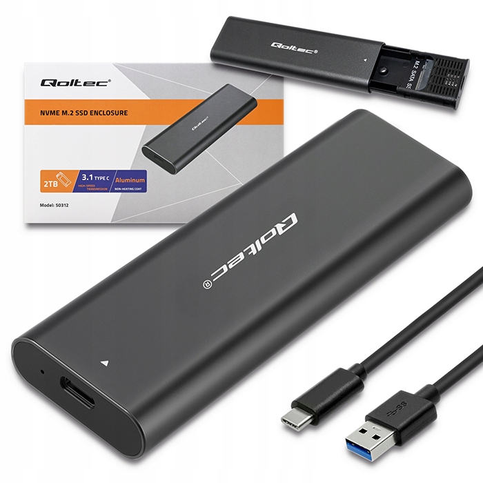 Obudowa zewnętrzna Qoltec do dysków M.2 SSD NVMe PCI-e USB typ C czarna