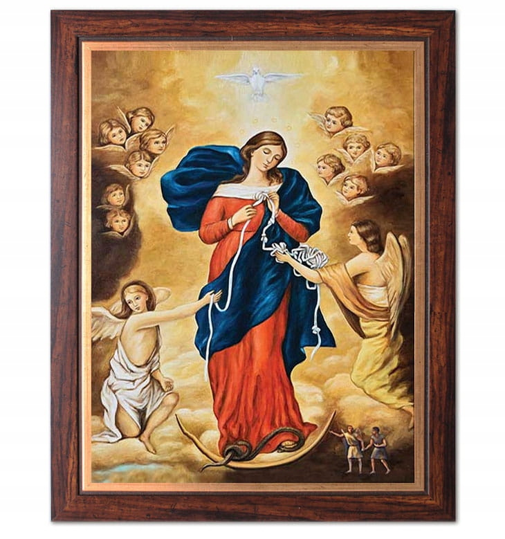 Obraz Matka Boża rozwiązująca węzły Rama ze złotym paskiem, 30 cm x 40 cm