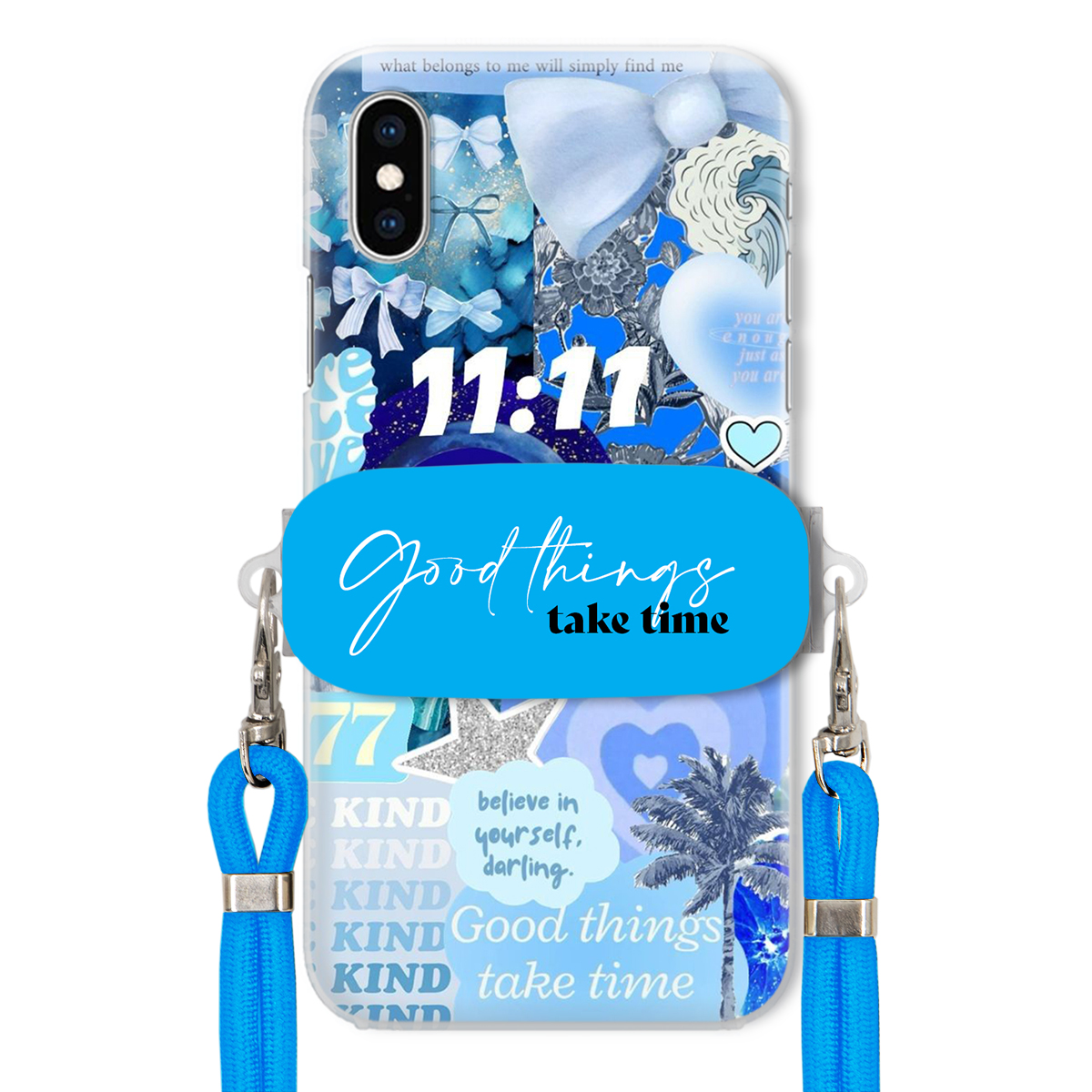 Puzdro pre iPHONE Xs Držiak Crossbody vodítko Good Things Take Time Lata