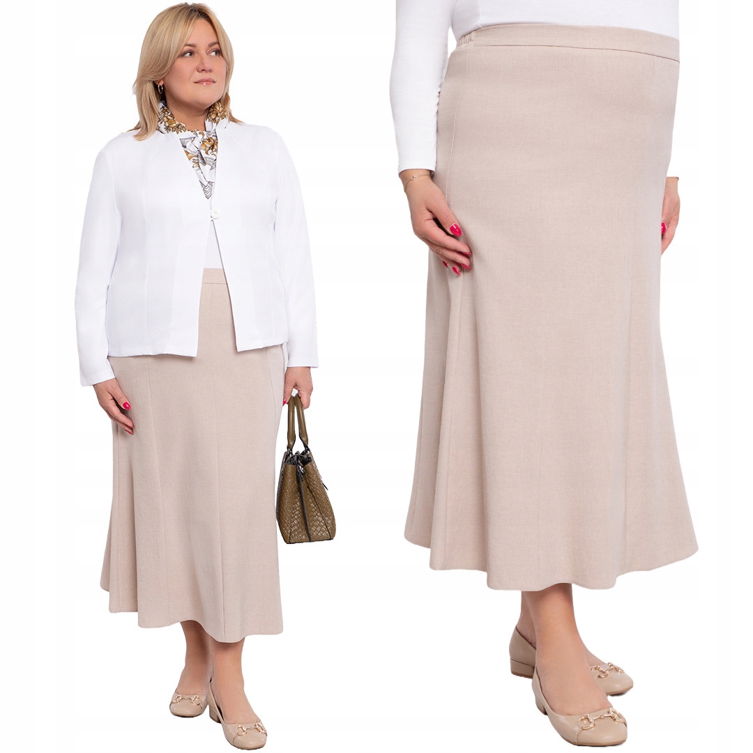 Béžová lněná sukně 52