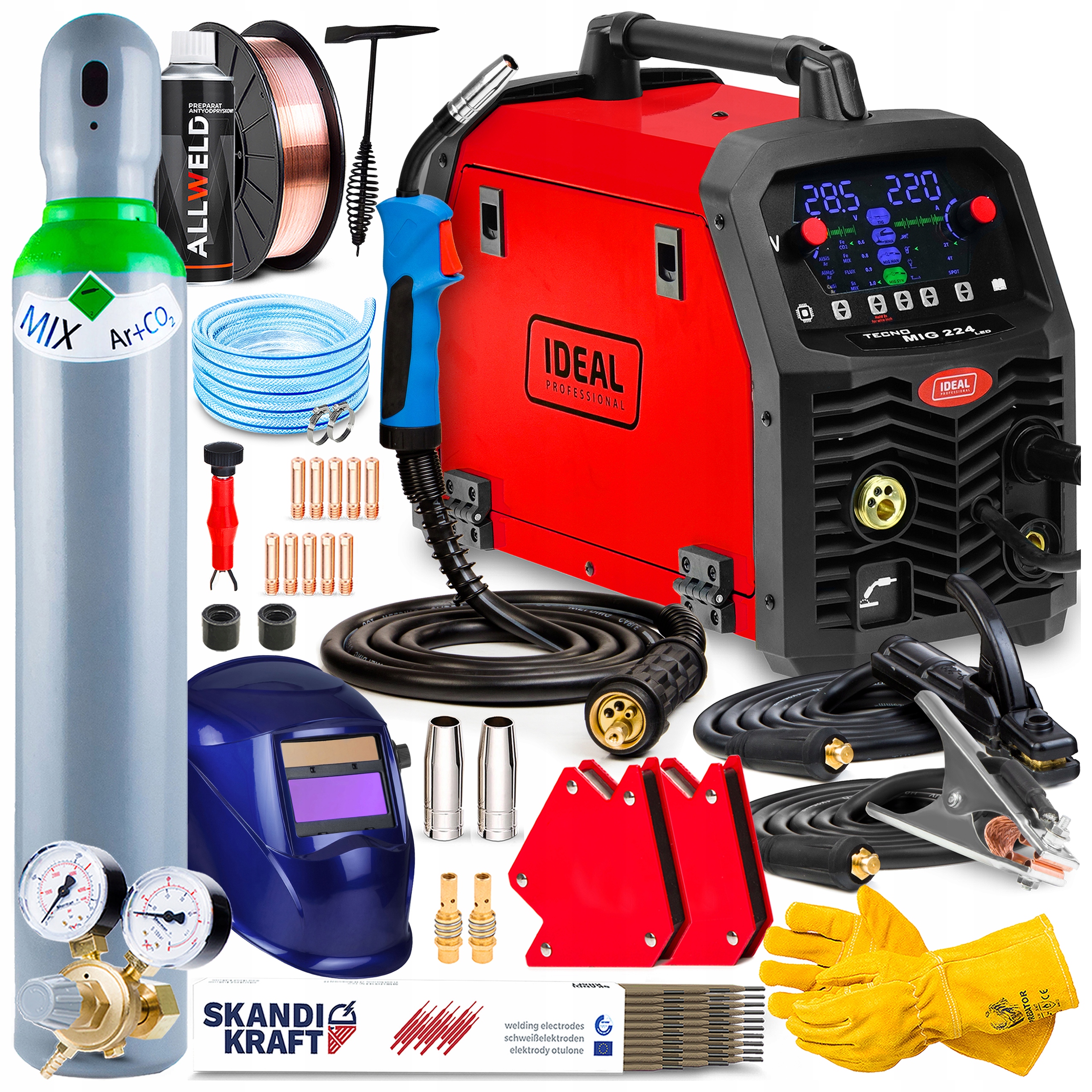 Poloautomatický Svařovací Stroj Ideal Tecno Mig 224 Synergic Led 4X4 Mma Tig 220A