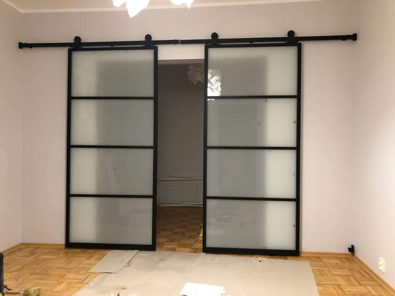 2x Drzwi przesuwne Loftowe retro kratka + system