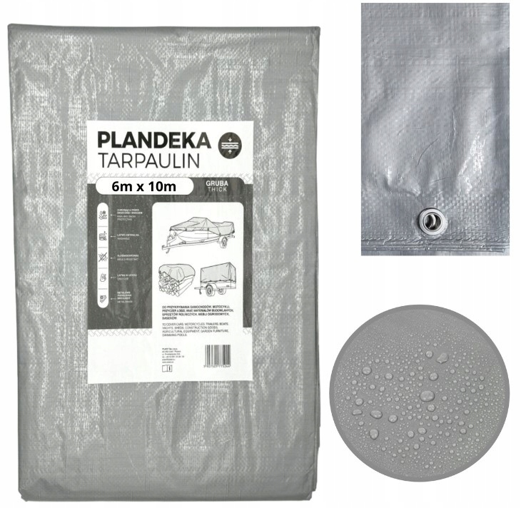 Ochranná plachta 6x10 m Stříbrná Pevná 120 g/m² Voděodolná s oky Silná