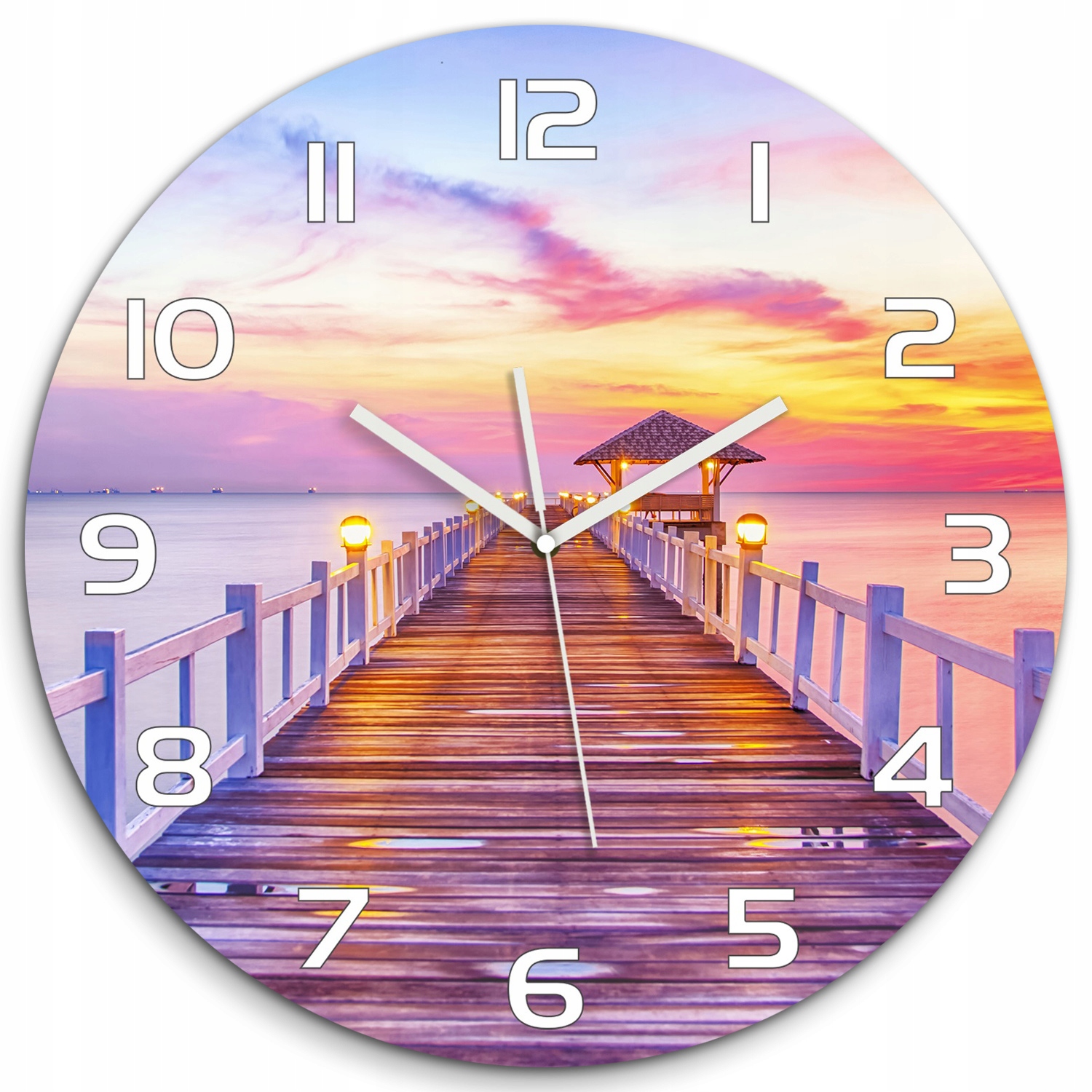 

Zegar ścienny ze szkła, duży Drewniane molo fi 60