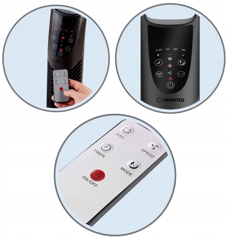 WENTYLATOR WIATRAK KOLUMNOWY STOJĄCY LED + PILOT Kolor dominujący czarny