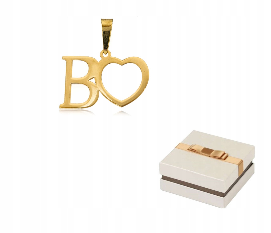 Zlatá 585 Zlatá Písmeno B se srdcem Srdce přívěsek 14 karátů ZZ49