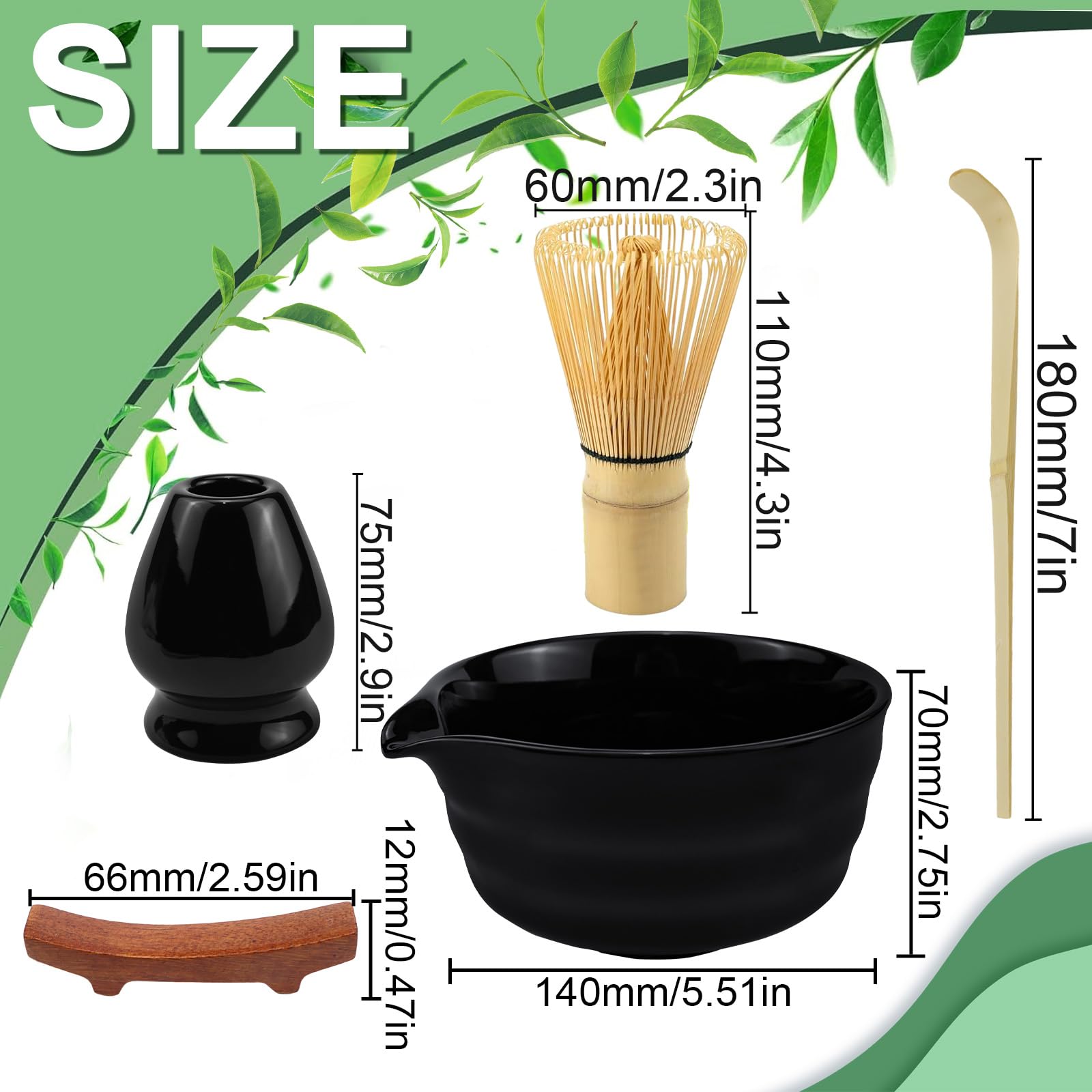 RAXFEKRO Zestaw Do Matcha 5-Częściowy Czarna Ceramika Z Chasenem I Łyżką — miniatura 2