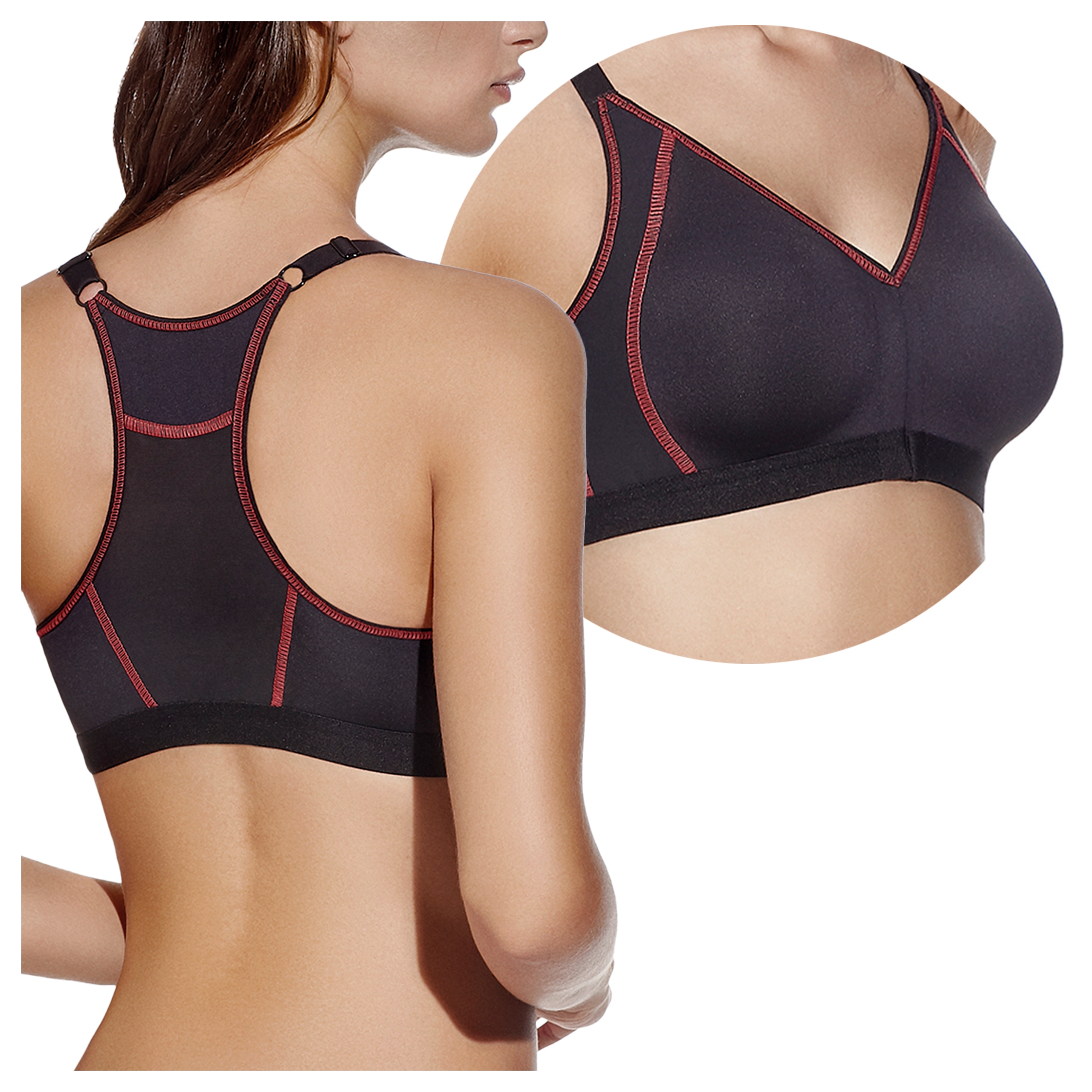 Sportovní měkká podprsenka bez kostic se zapínáním vpředu Nora Černá 75C