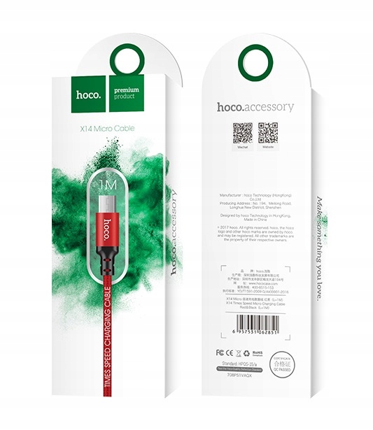 KABEL USB HOCO MICRO USB 1M CZERWONY ŁADOWARKA Marka Hoco