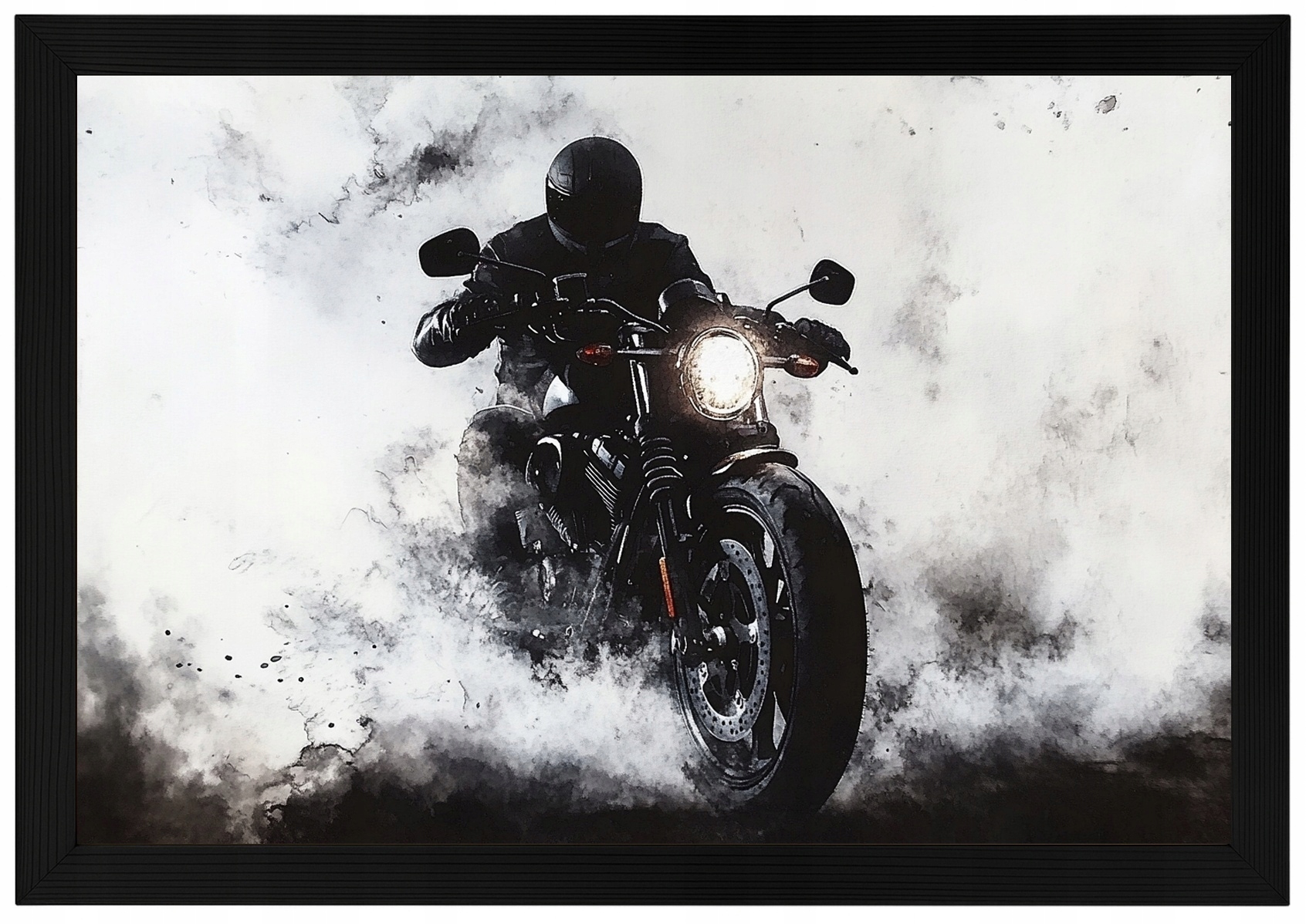 Plakát Rámeček Dřevo Motocykl Sportovní Kouř Motor Černobílý 93x62