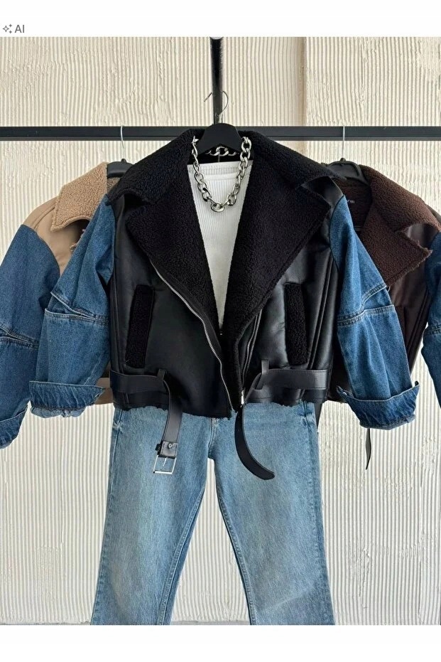 Krátká Dámská Kožená Bunda S Plší Ve Stylu Vintage, Velikost 5IA
