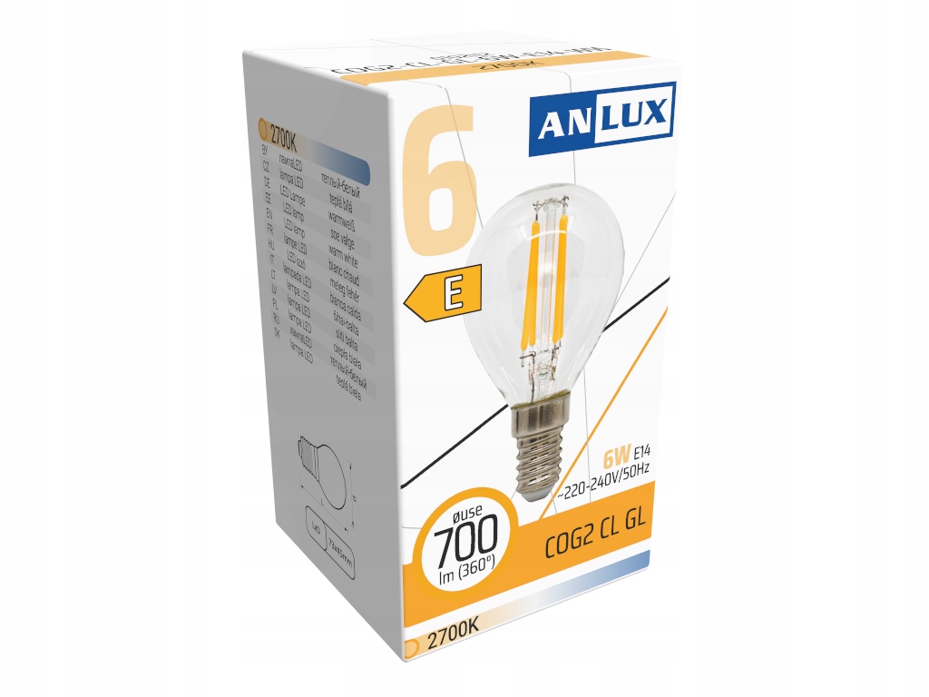 ŻARÓWKA LED FILAMENT OZDOBNA GL 6W E14 230V CIEPŁA BIAŁA ANLUX Marka Anlux