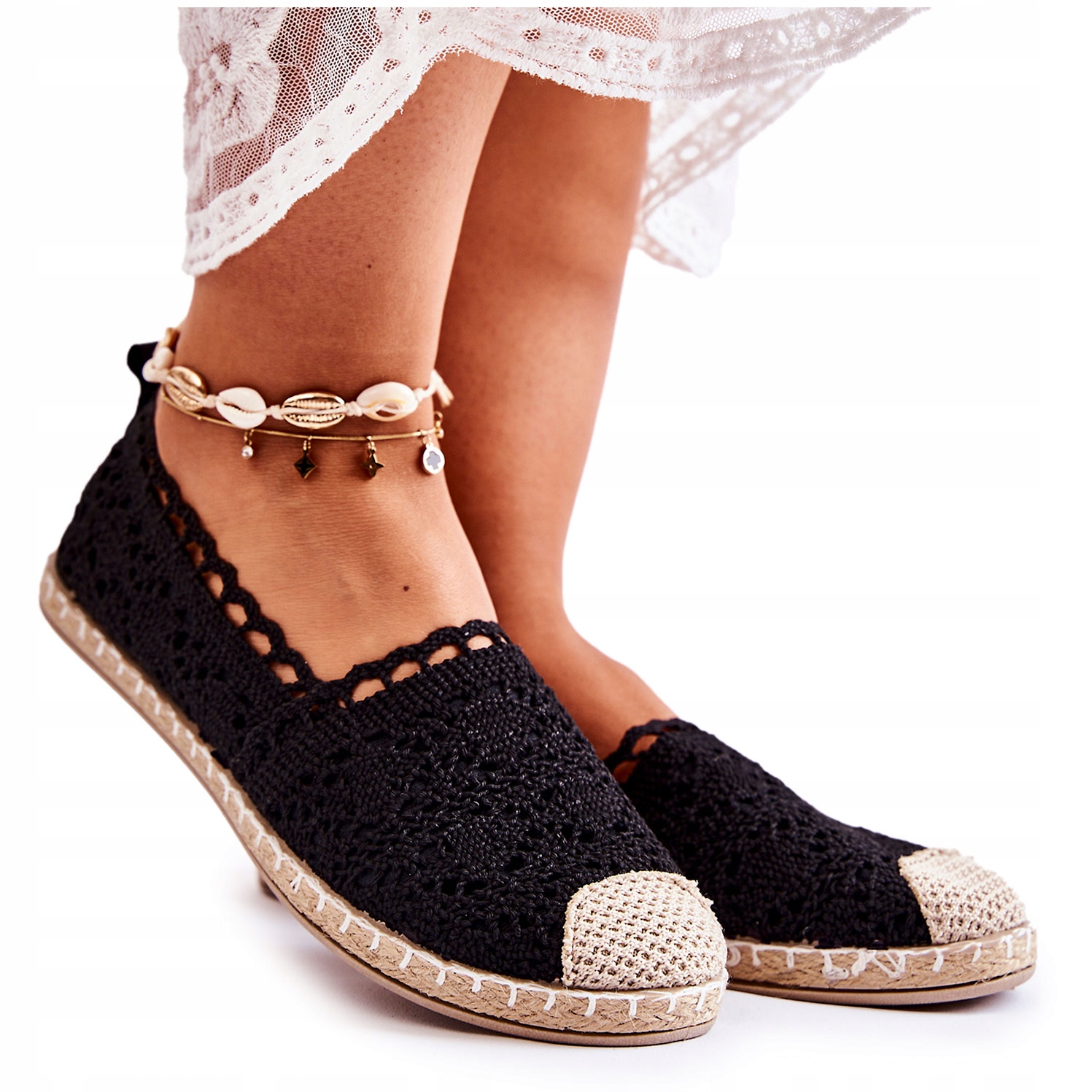 

Damskie Ażurowe Espadryle Wsuwane Czarne 37