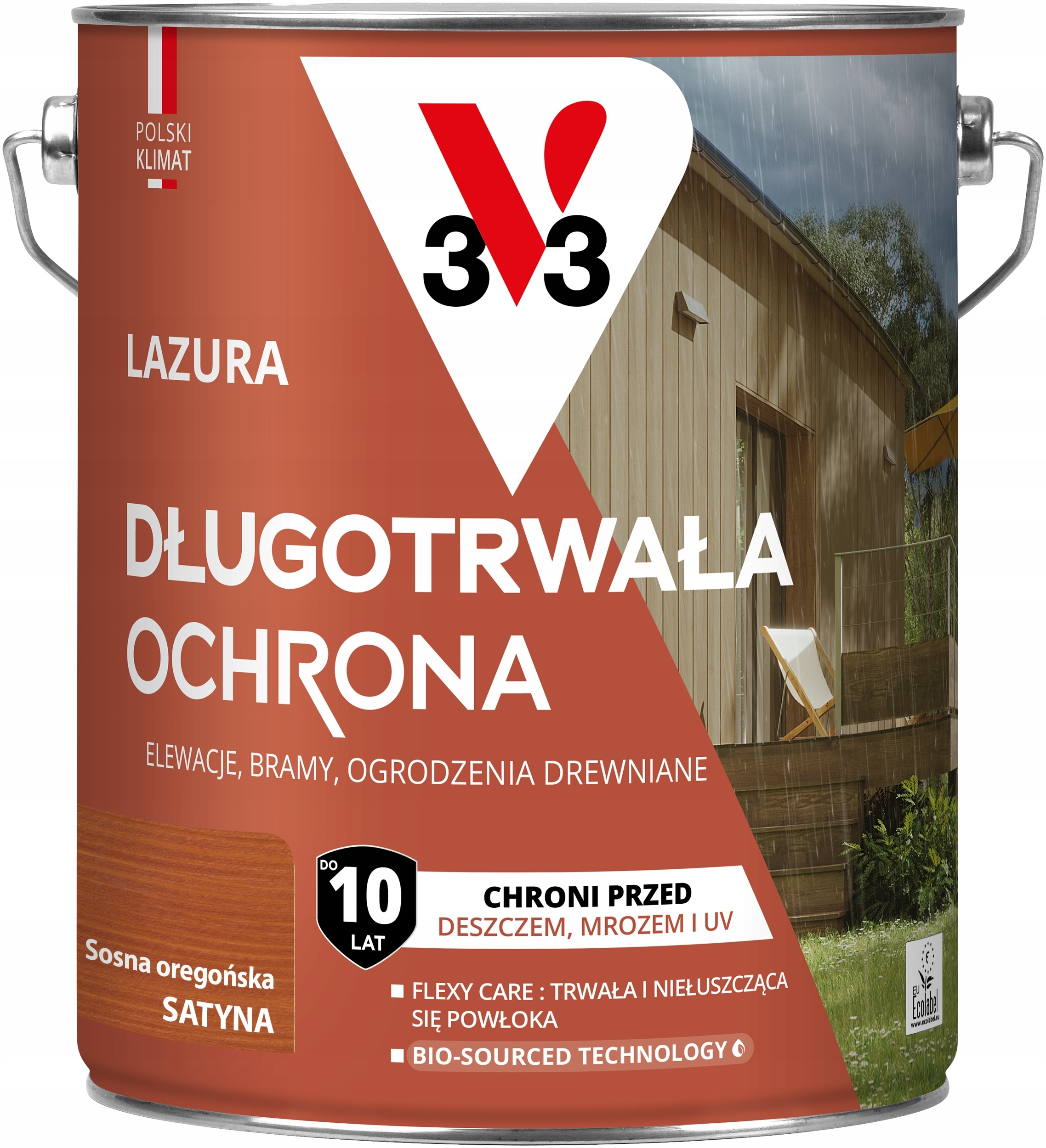 V33 Lazúra Dlhodobá ochrana 10 rokov ochrany Oregonská Sosna saténová 4.5 L