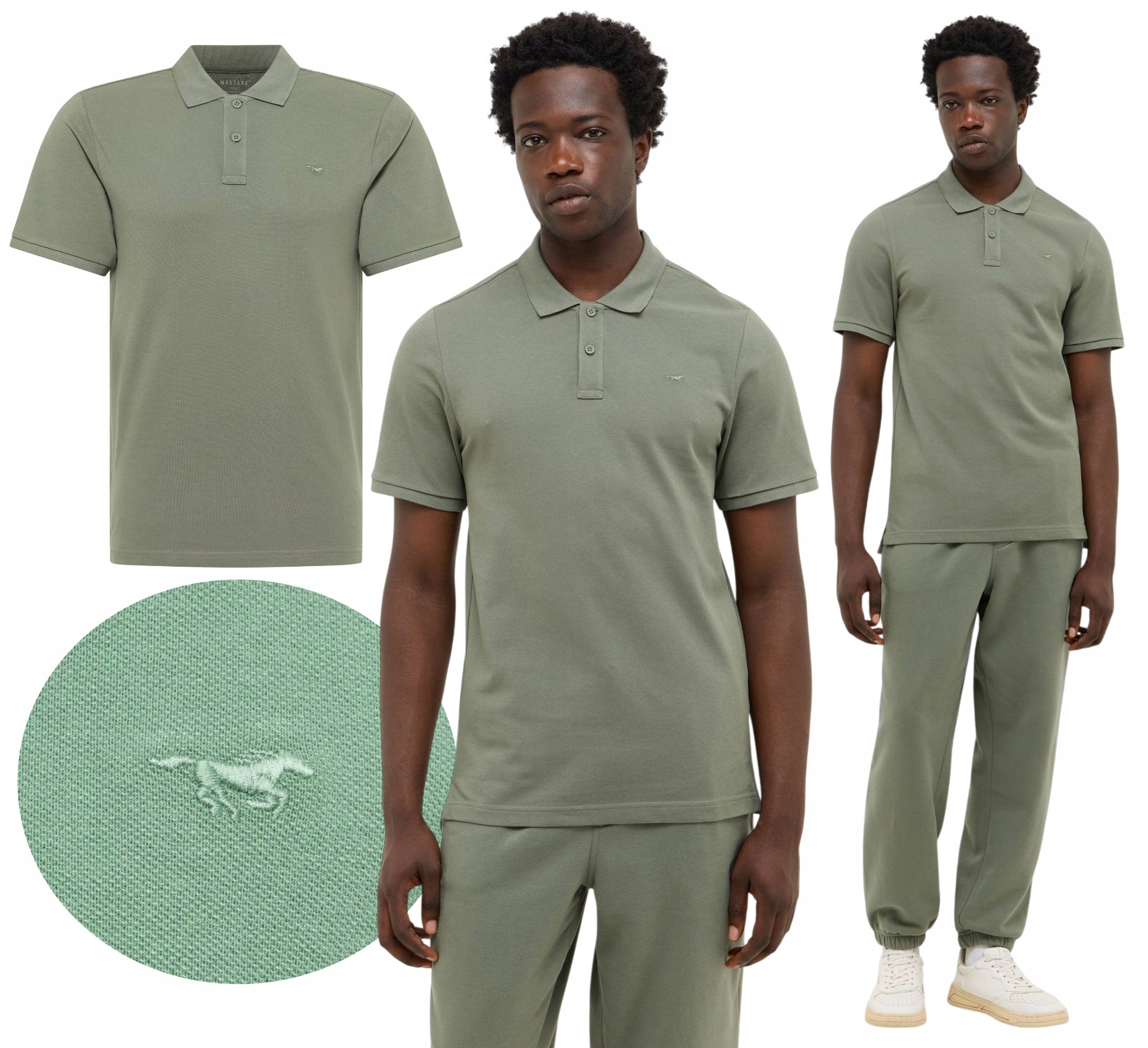 Pánská polokošile Mustang Tričko Polní zelená Výšivka Krátký rukáv Palco vel. 4XL