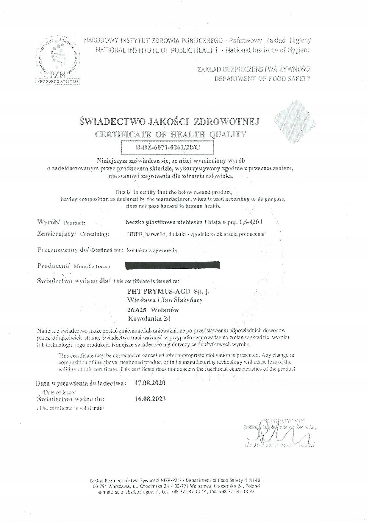 BECZKA 60L PLASTIKOWA DO KISZENIA KAPUSTA/OGÓRKI NA WODĘ Wysokość produktu 60 cm