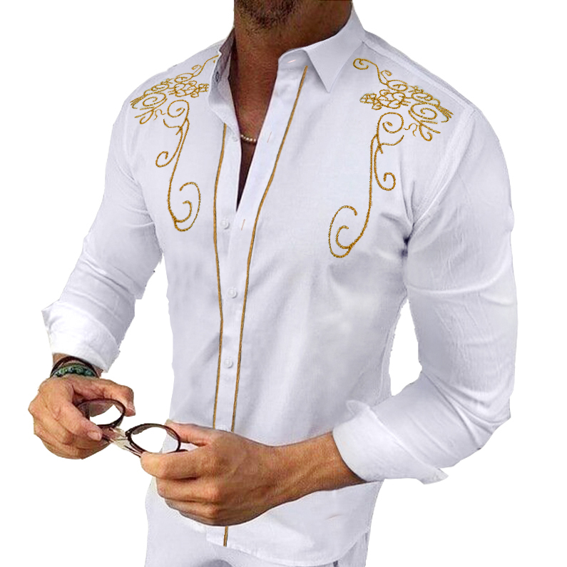 Pánská košile Vyšívaná vyšívanou zlatou večerní nití