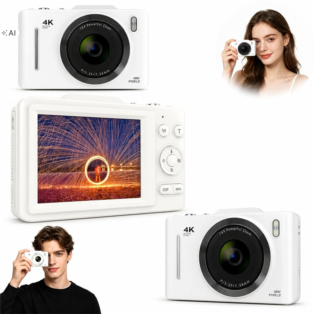Digitální fotoaparát H16 4K 48 Mp zoom 16x bílý s kartou 32 Gb