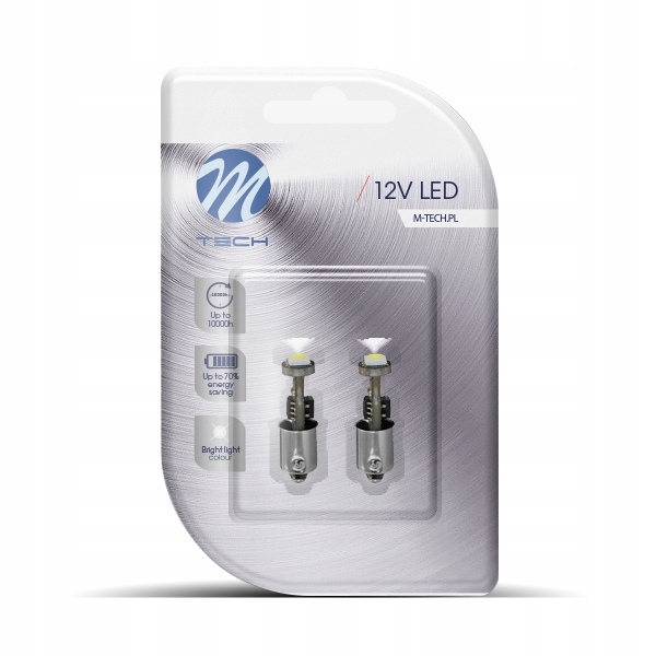 Diody Retrofity Żarówki ledowe Led M-tech T4W BA9s 12V Zimna biel 2szt.