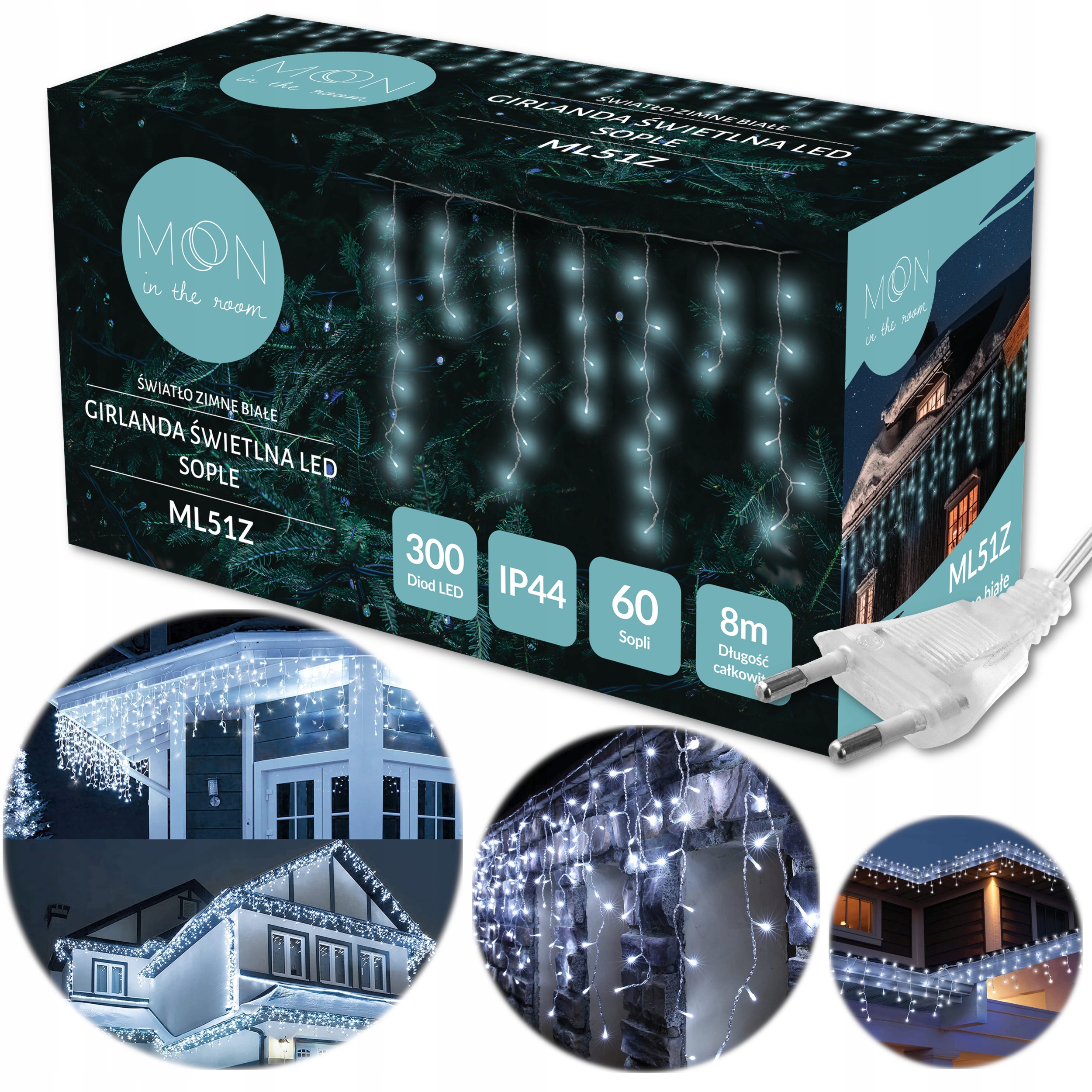 

Lampki Zewnętrzne Sople Zimna Girlanda 8M 300 Led