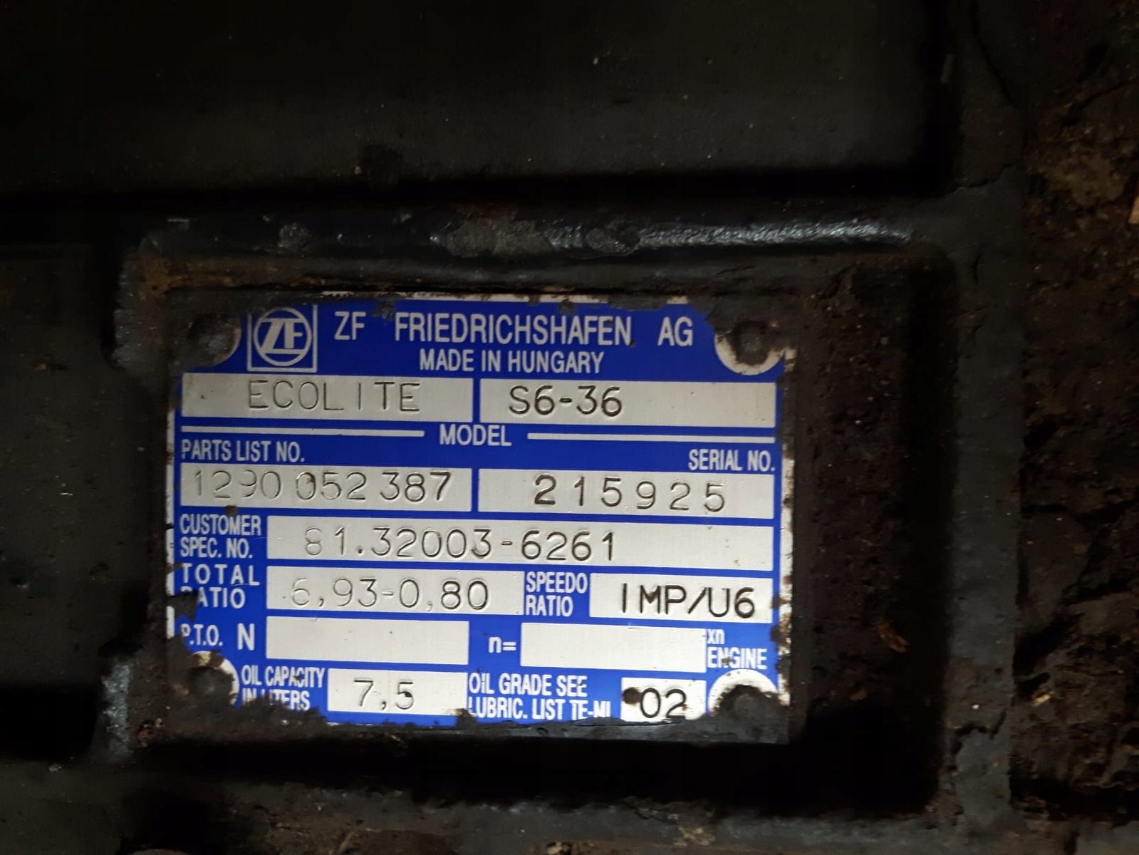 Skrzynia biegów ZF S6-36 Ecolite DAF AE 45.180 Numer katalogowy części S6-36