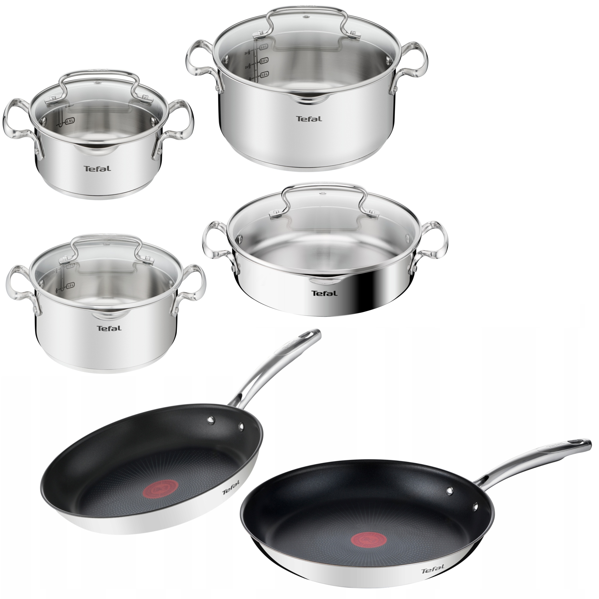 Zestaw Tefal Duetto+ garnki z pokrywą Patelnie stal nierdzewna indukcja10el