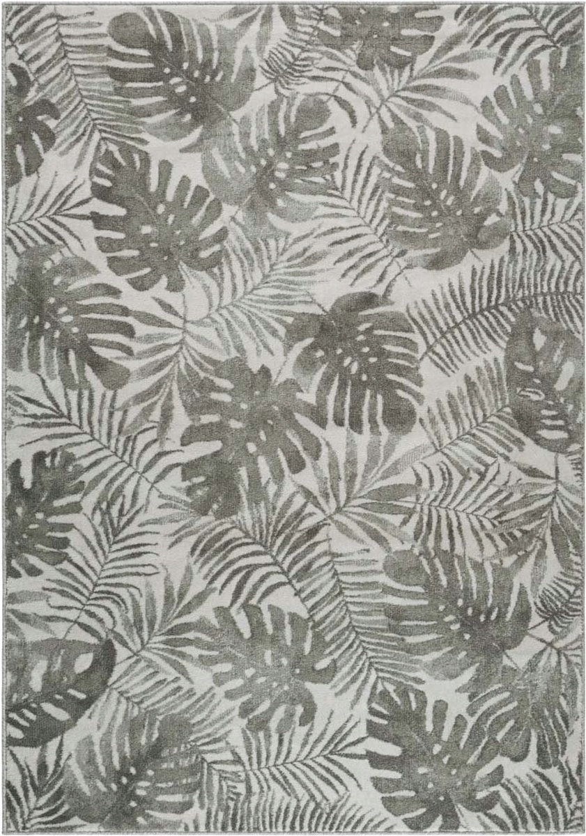 Koberec do obývacího pokoje 200x290, v listu monstera, měkké štětiny zeleno krémové barvy