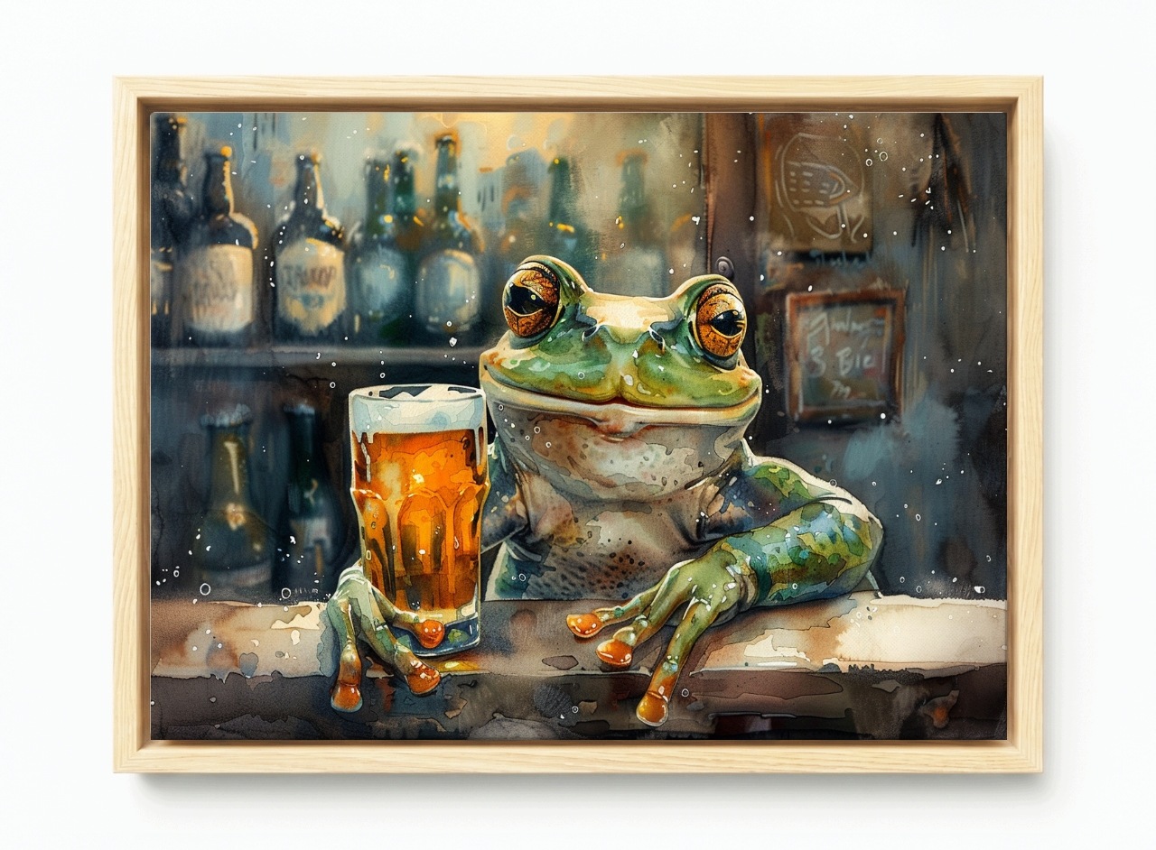 Obraz Rám Americká Krabička Grafika Žába Žabka Pivo Pub Hospák Drink Bar 60x40