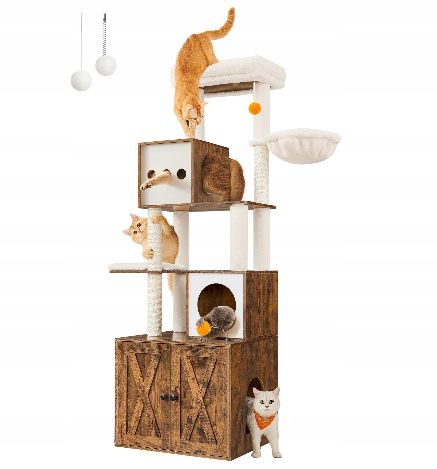 Levně Drapak Pro Kočky 2v1 s Skříňkou kočičí toaleta Plyšová Věž 180 cm XL Hnědá