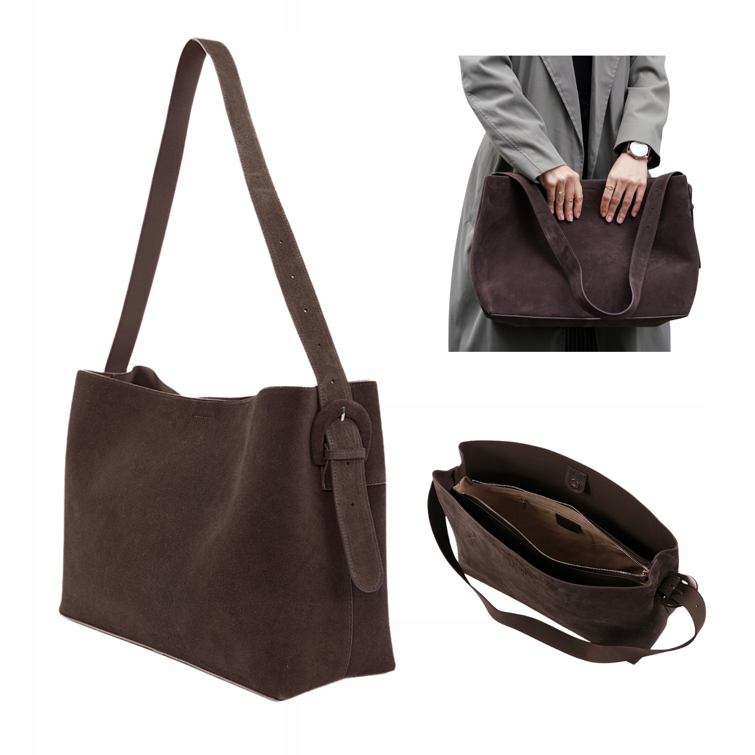 Dámská kožená semišová taška Solier kabelka přes rameno shopper dárek