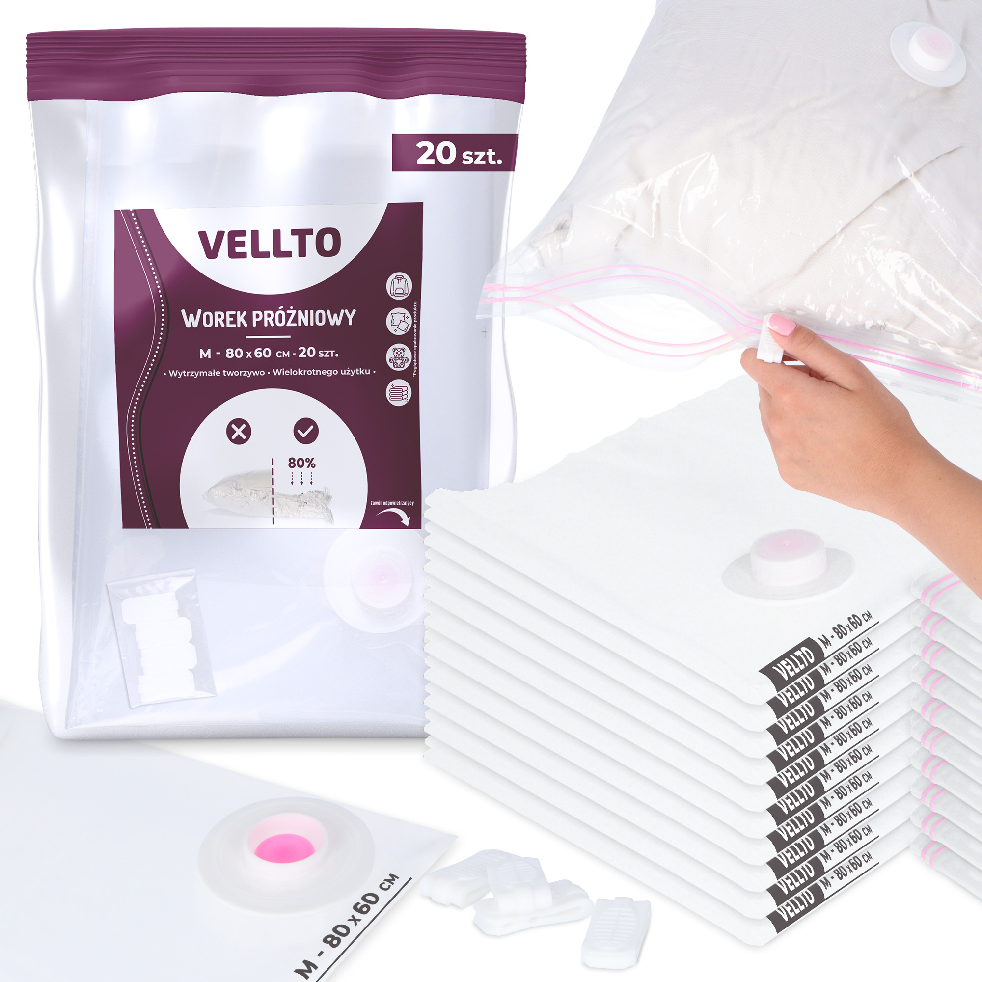 Levně 20x Vakuové sáčky Oblečení Povlečení 60x80 Fóliové Balení Tašky Vacuum