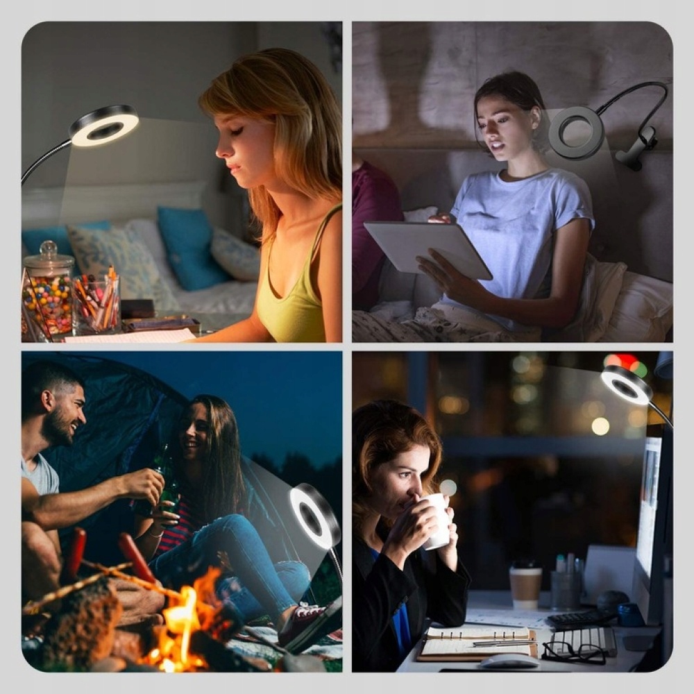 LAMPKA BIURKOWA USB SZKOLNA Z KLIPS 360° 48 LED Kolor czarny