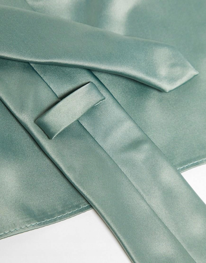 SATYNOWY KOMPLET KRAWAT Z POSZETKĄ 11R XXJ Kolor zielony